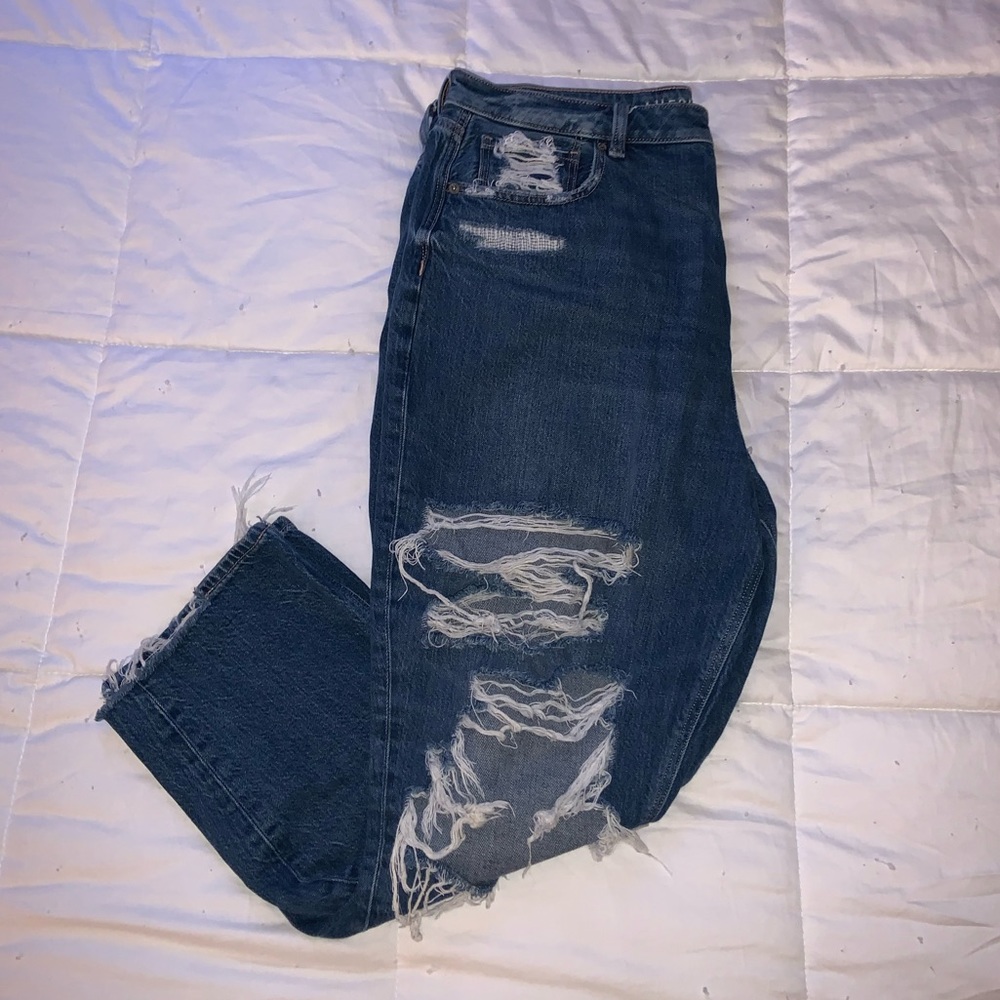 High-Rise Distressed Women's Jeans - Dark Blue